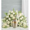 Express your heartfelt condolences with a beautiful floral tribute. Our all-white crescent