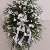 A white  standing spray 12 white roses, 3 white stem of