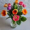  15 stems of assorted tulips  with  fillers, salad tip