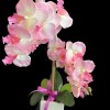 A beautiful real touch artificial orchid hand arranged in a ceramic pot.