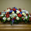 Red, white, and blue flowers as patriotic tribute