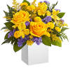 Cool and contemporary meets bright and fun! Cheerful yellow roses get a