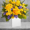 Cool and contemporary meets bright and fun! Cheerful yellow roses get a