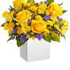 Cool and contemporary meets bright and fun! Cheerful yellow roses get a