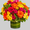 High-fashion flowers for the style-minded! This modern presentation of multicolored roses and