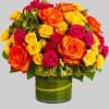 High-fashion flowers for the style-minded! This modern presentation of multicolored roses and