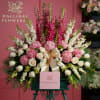 Hydrangea, Pink Snapdragon, Hot Pink Spray Roses, White Roses and Others