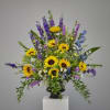 Beautiful Sunny Sunflowers and vibrant blue and purple flowers to add a