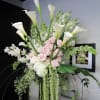 Large floral of long stem White Goddess calla lilies, Hydrangea, blush roses
