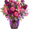 Like a rare jewel, this regal arrangement of lavender roses and pink