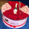 Eight dozen red roses combined with pink roses and an ice moet