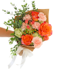 Our Malibu Bouquet features a variety of peach roses, peach carnations, hypericum