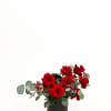 Red Roses and eucalyptus in a black box