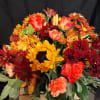 Orange roses sunflowers orange lilies rusk pomp Solidago,  Sala fall leaves