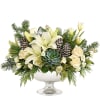 Simply unique, this gorgeous green and winter-white design is artfully hand-arranged in