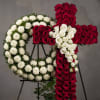 Red and White Roses A stunning floral arrangement featuring a 24-inch circle