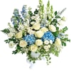 Honor the memory of your beloved with this breathtaking bouquet of sky-blue
