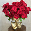 GORGEOUS floral arrangement in a gold head vase of 50 premium red