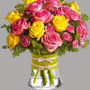 Pink lemonade, anyone? This stunning arrangement of pink and yellow roses adds