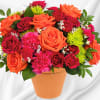 A dreamy dose of happiness, this beautiful orange and pink arrangement looks