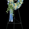 Adorned with trailing ivy, this petite, 16&quot; sweetheart-shaped wreath of sky-blue hydrangea