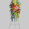 A bold, bright tribute, this rainbow of blooms fills the room with