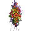 A bold, bright tribute, this rainbow of blooms fills the room with