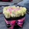 heart box of pink and white roses 