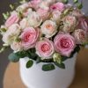 Mix of peach and light pink roses are flowers delicate having an