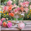 Very Romantic arrangement with sweet roses from Mademoiselle Conte de Fees. Shabby