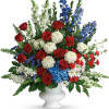 A dazzling display of patriotic red, white and blue flowers sends a