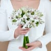 A delicate and elegant bridal bouquet featuring lush alstroemerias blooms, perfect for