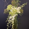 24 inch frame Green moss cross, with green hydrangea, white lilies, and
