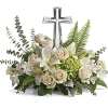 This reverant bouquet of serene white flowers is a beautiful sharing of