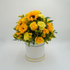 Sunflowers, Roses, Carnations, Spray Roses, Yellow aster, and Mixed Greenery

*Box Material* 
Size