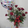 Dozen Roses with Baby&#039;s Breath, Balloon and Soft Teddy