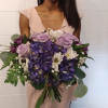 Beautiful shades of purple &quot;cool water&quot; roses, hydrangea and daisies round bridal