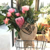 A beautiful variety of greens, and fun blooms that will be wrapped