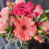 Small and Large Pink Roses with Gerbera Daisies. 