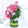 This trendy, high-fashion mix of hot pink roses, and pink roses, is