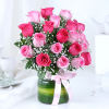 This trendy, high-fashion mix of hot pink roses, and pink roses, is