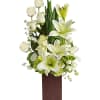 Send peace and serenity with this stylish arrangement of white roses, luxurious