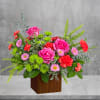 Heat things up with happy, hot pink roses and fresh green mums!
