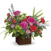 Heat things up with happy, hot pink roses and fresh green mums!