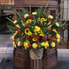 The everlasting beauty of a traditional flower basket is evoked with this