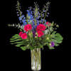 This blue, green, and pink arrangement makes a big impact. Blue Lagoon