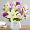 Send love and support with our soothing arrangement. Lavender and white blooms