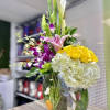 Full Moon Roses and Callas Flower Bouquet: Full moon vase trendy style