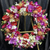 New UPDATED Design: 11/01/2024
ASSORTED ANTHURIUMS &amp;  ORCHIDS 30&rdquo; diameter  @