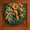The holidays get glamorous! Golden leaves and a luxurious gold organza ribbon